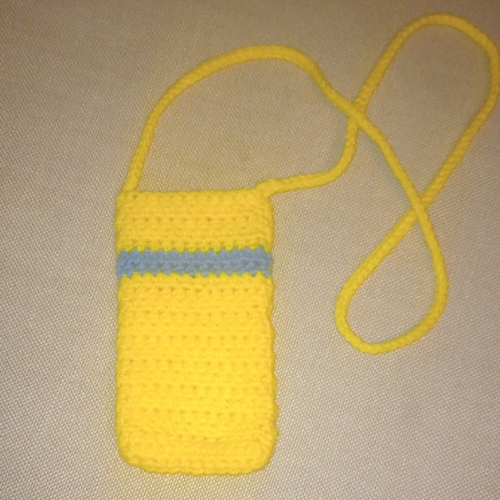 Handmade Yellow and Blue Kids Crochet Phone Pouch